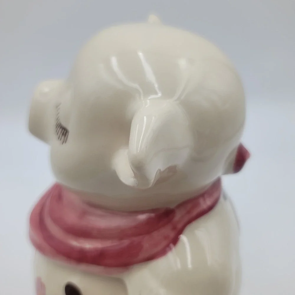 VTG Shawnee Smiley Ceramic Pig Cookie Jar Pink Chrysanthemum Floral Scarf CHIP